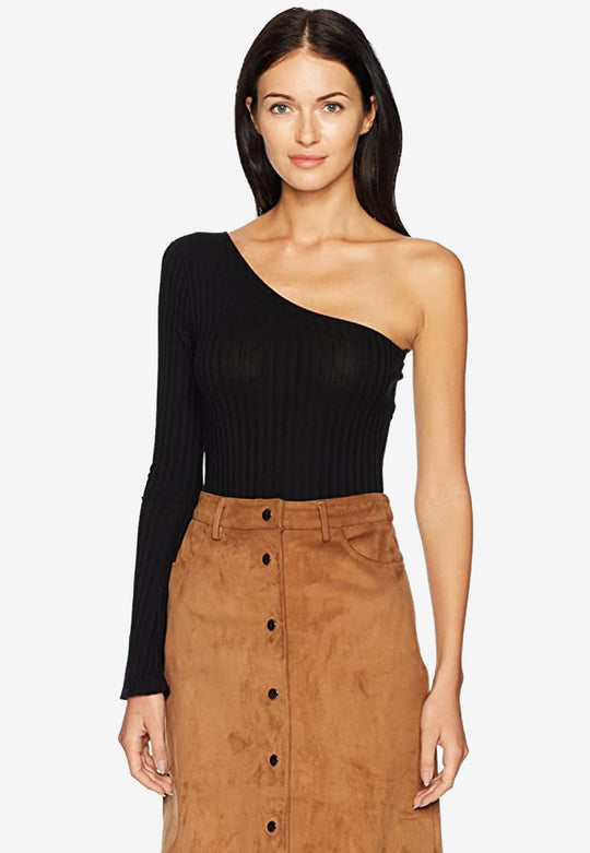 Wide Wale Rib One Shoulder Bodysuit