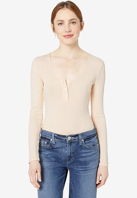 Henley Ribbed Knit Bodysuit